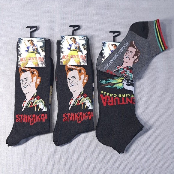 Lot of 3 2 Pair One Size Ace Ventura Socks Shoe Size U.S 7-12 Black/Gray - Picture 1 of 7